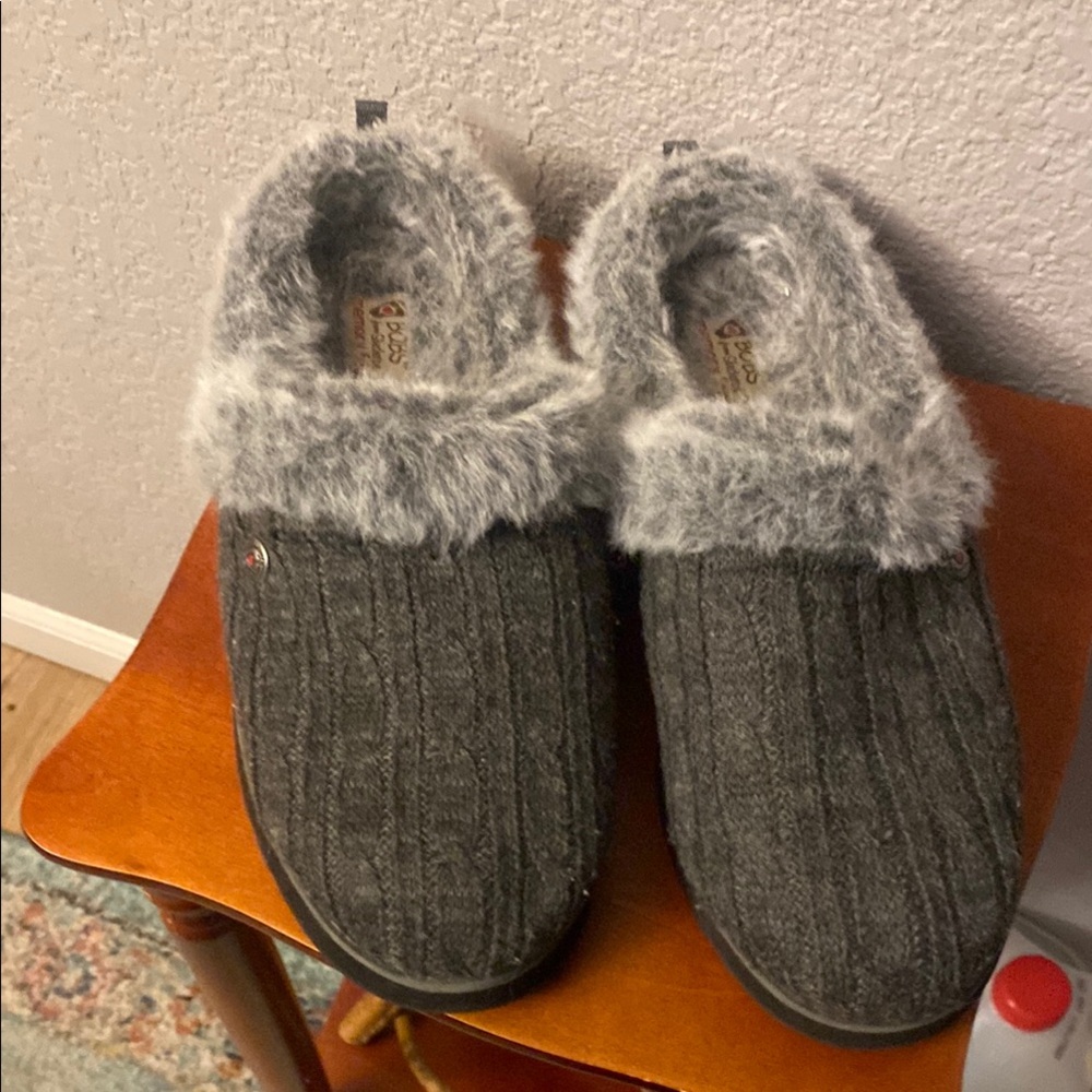 BOBS from Skechers Gray Plush Slippers with Cushioned Sole
